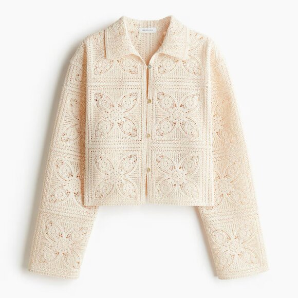 H&M Edition Ivory Cream Crochet Cropped Jacket M - Picture 3 of 4